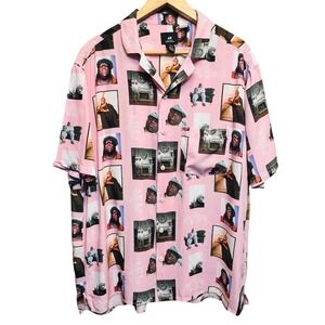H&M The Notorious B.I.G. Button Up Shirt Pink Graphic Print Mens Large